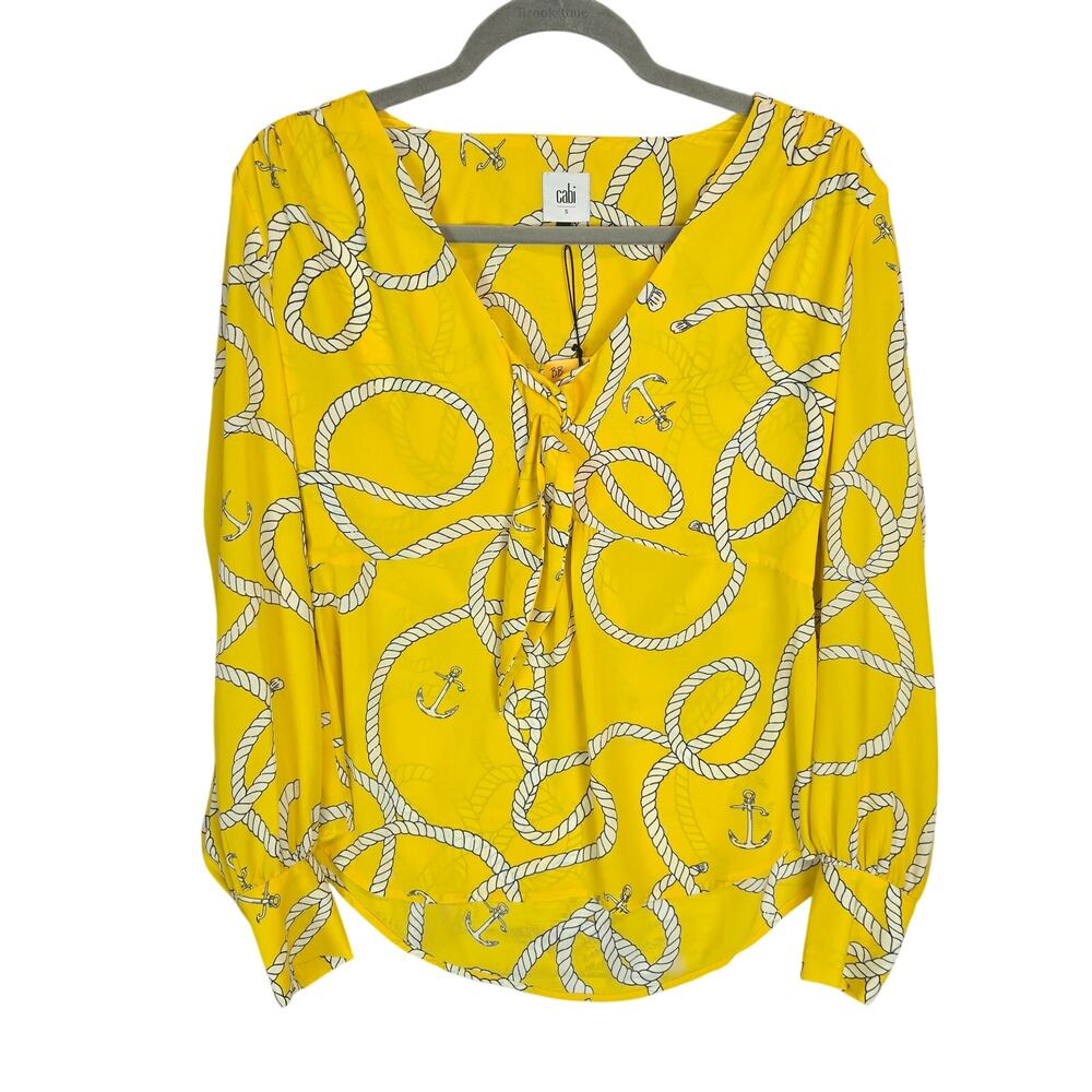 Cabi‎ Top S Yellow Sunny Ropes Mia Reef Knot Blouse Coquette Ethereal Fairy NWT